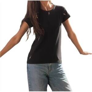 NEW CATHERINE GEE embroidered bolt cotton t-shirt in black